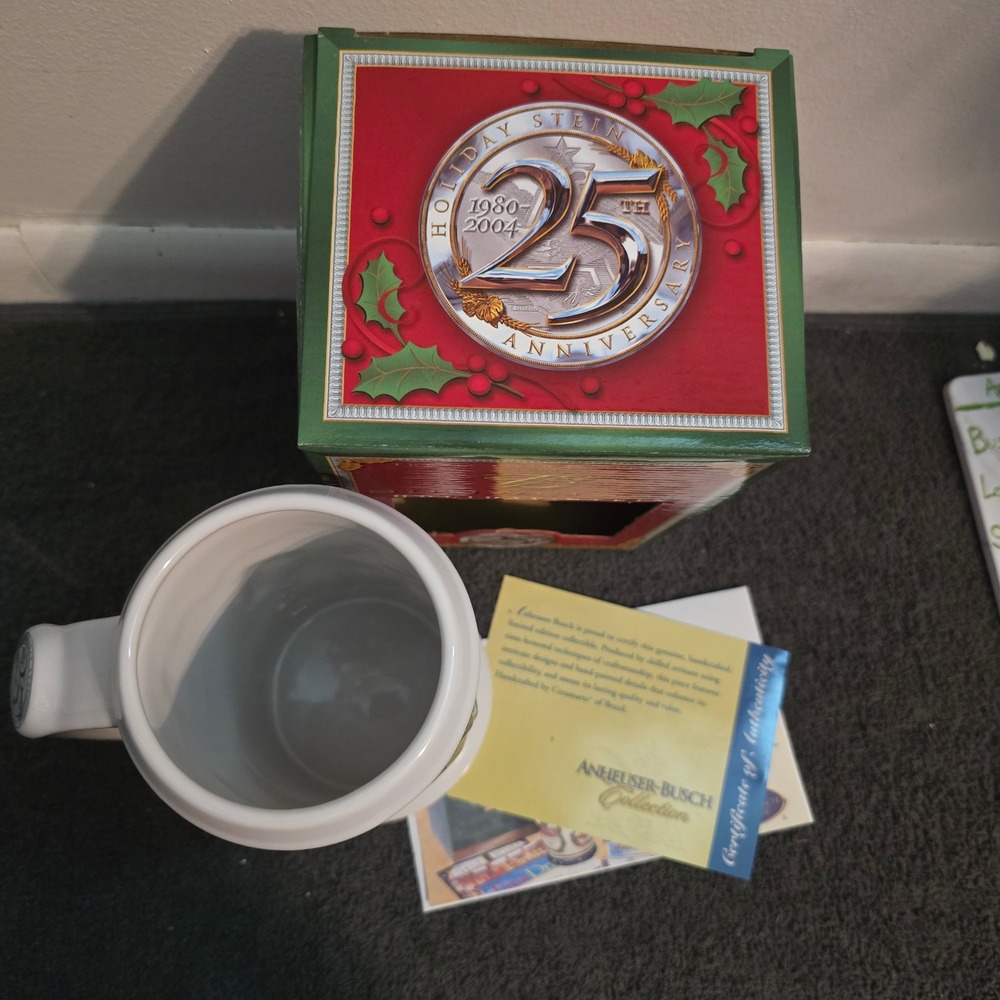 Budweiser Holiday Stein 25th Anniversary 2004 CS608 Clydesdales Mug Red Box COA - Picture 3 of 7